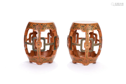 PAIR OF CHINESE LACQUER GARDEN STOOLS