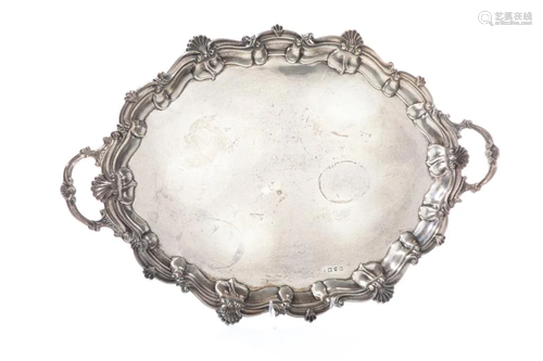 LARGE ENGLISH SILVER TRAY, 3,126g