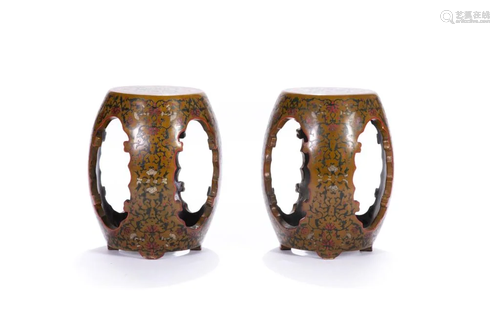 PAIR OF CHINESE LACQUER GARDEN STOOLS