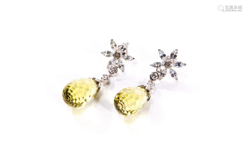 PAIR OF CITRINE & DIAMOND DROP EARRIN…