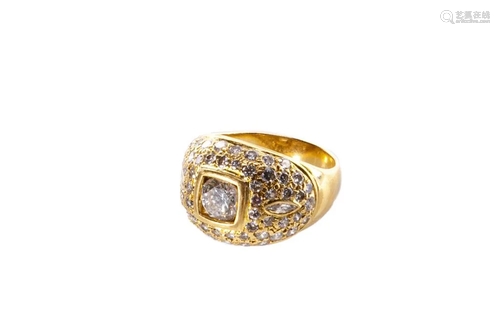 GOLD & DIAMOND DOMED RING, 8G