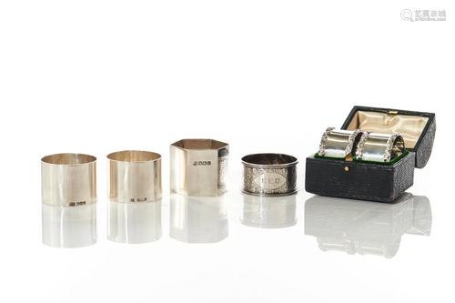 SIX ENGLISH SILVER NAPKIN RINGS