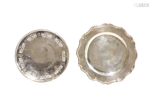 TWO SILVER DISHES, 808g