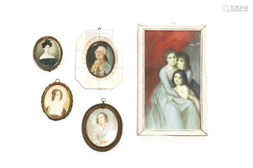 GROUP OF FIVE ANTIQUE PORTRAIT MINI…