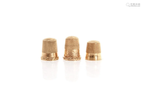 THREE AMERICAN 10K GOLD THIMBLES 12g