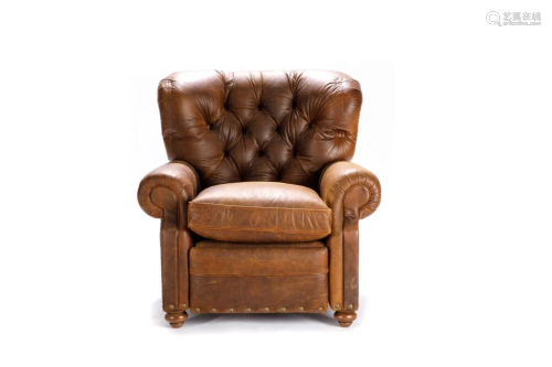 CLUB STYLE BROWN LEATHER RECLINER CHAIR