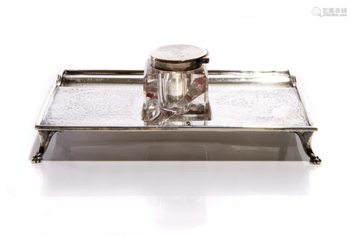 SILVER & GLASS INKWELL AND STAND, 14…