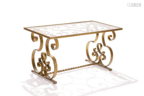 GILT PAINTED CAST IRON SIDE TABLE WITH G…
