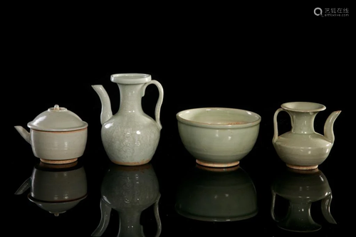 GROUP OF FOUR CHINESE CELADON GLAZ…