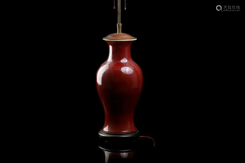 CHINESE RED FLAMBE GLAZED VASE M…