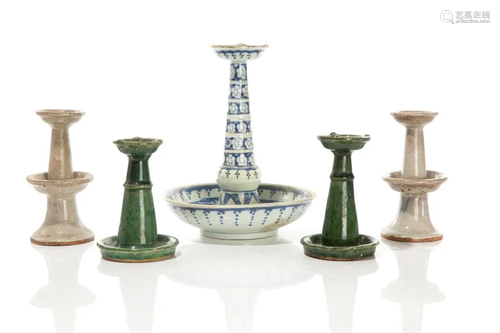 GROUP OF FIVE CHINESE CERAMIC LAMPS