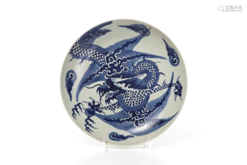 CHINESE BLUE & WHITE PORCELAIN DRAG…