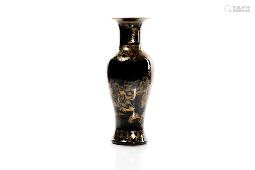 CHINESE GOLD PAINTED BLACK PORCELAI…