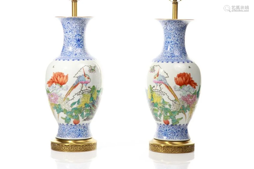 PAIR OF CHINESE FAMILLE ROSE VASES AS L…