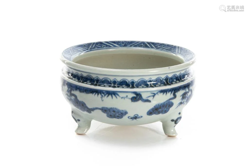 CHINESE BLUE & WHITE PORCELAIN TRIPO…