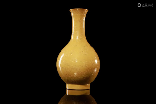 YELLOW GLAZED INCISE DECORATED DRA…