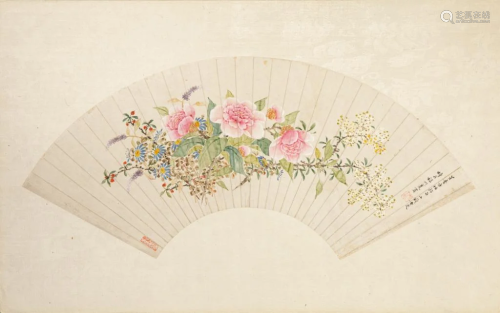 CHINESE FAN PAINTING, FLOWERS