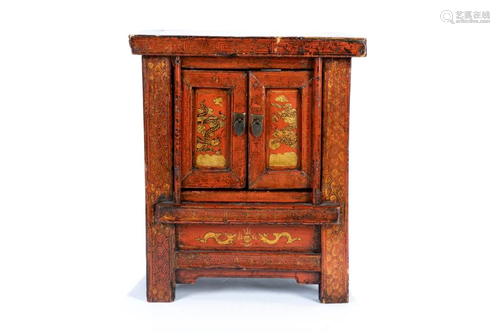 SMALL CHINESE RED LACQUER CUPBOARD