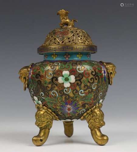 China, koperen cloisonne koro, ca. 1900,met vergul…