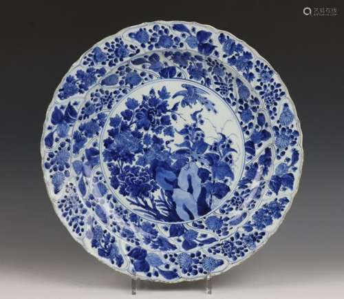 China, blauw wit porseleinen schotel, Kangxi,met g…