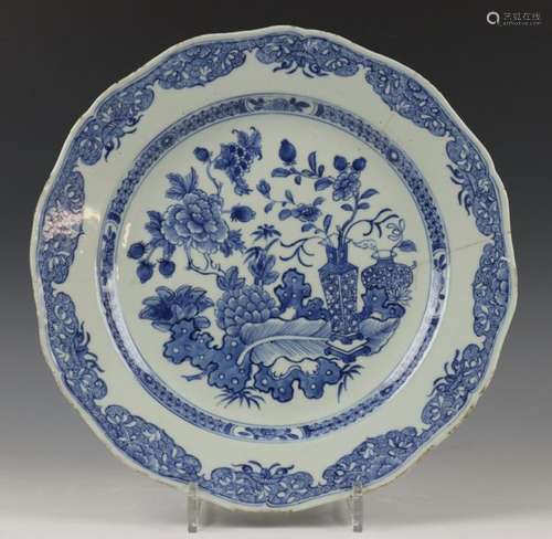 China, blauw wit porseleinen schotel, Qianlong,bes…