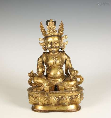 Tibet, verguld bronzen sculptuur van Jambhala, 19e…