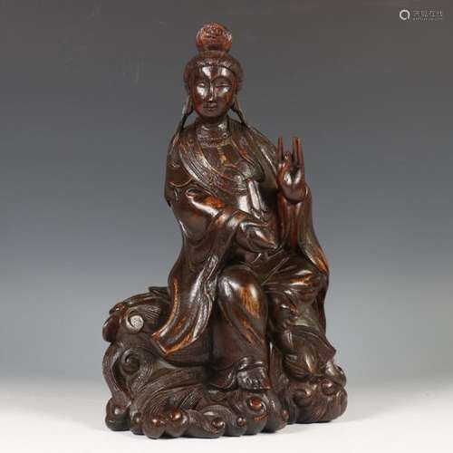 China, fijn gestoken houten Guanyin, mogelijk Qing…