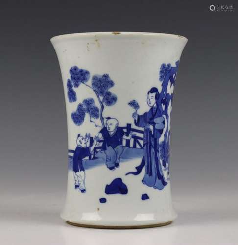 China, blauw wit porseleinen penseelpot, 19e/20e e…