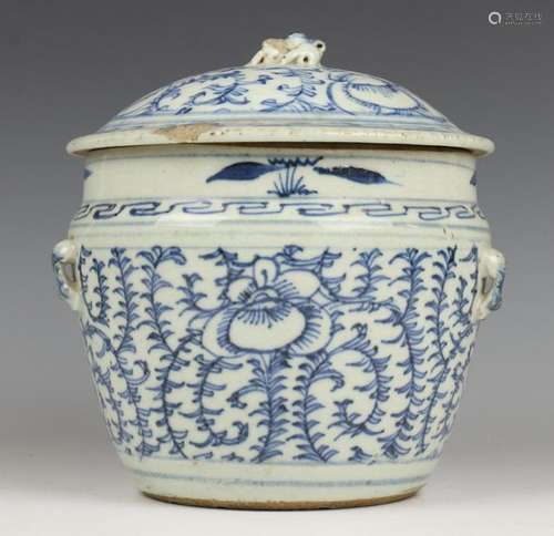 China, blauw wit porseleinen voorraadpot met dekse…