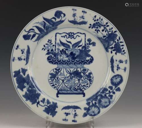 China, blauw wit porseleinen schotel, Kangxi,met d…