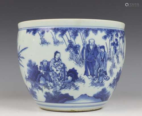 China, blauw witte porseleinen pot, mogelijk 17e e…