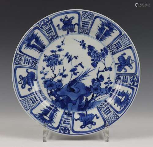 China, blauw wit porseleinen bordje, Kangxi,gedeco…