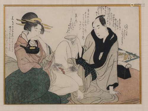 Japan, houtsnede, school van Utamaro,Shunga, geish…