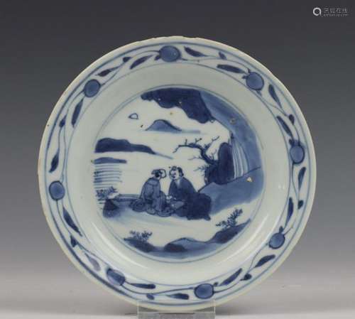 China, blauw wit porseleinen schoteltje, Ming, Tia…