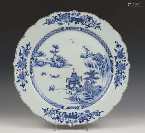 China, blauw wit porseleinen schotel, Qianlong,met…