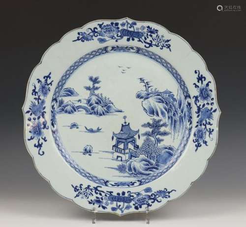 China, blauw wit porseleinen schotel, Qianlong,met…