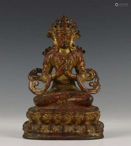 Tibet, verguld bronzen Boeddha, 17e 18e eeuw.Met t…