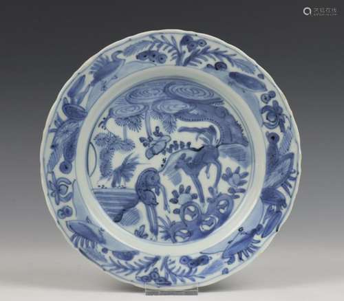 China, blauw wit porseleinen bord, Wanli,met decor…