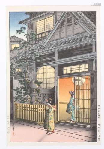 Japan, houtsnede ,theehuis