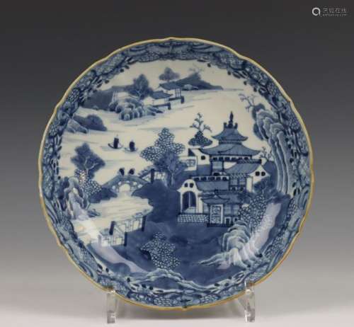 China, blauw wit porseleinen bord, Qianlong,met ge…