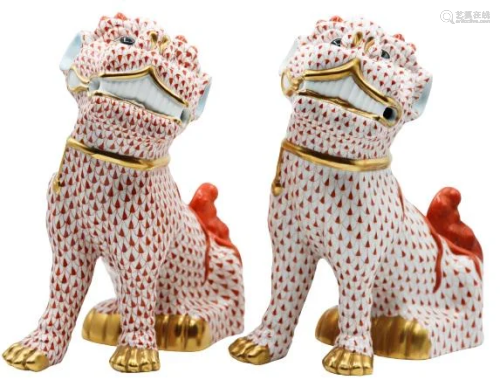 Pair of Foo Dogs, Herend Hungary Porcelain