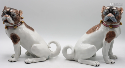 Important Rare Pair of Porcelain Dresden Pugs