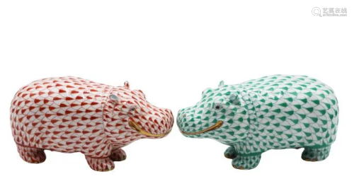 Pair of Herend Hungary Porcelain Hippo F…