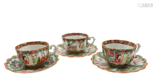 Group of (3) Rose Medallion Teacups and (3)…