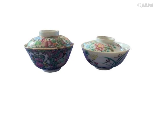 (2) Antique Chinese Porcelain Tea Bowls w/ C…