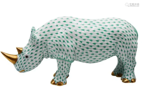 Herend Hungary Porcelain Rhino Figurine
