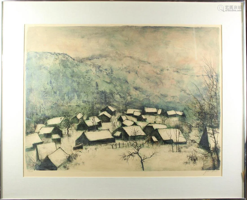 Winter Rural Scene, Color Lithograph