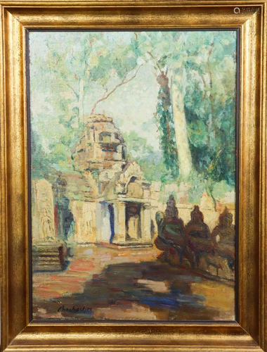 Indonesian Temple in Landscape, O/B, Circa 19…