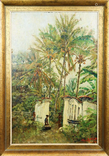 Signed Indonesian Painting, Oil on Board, 1…