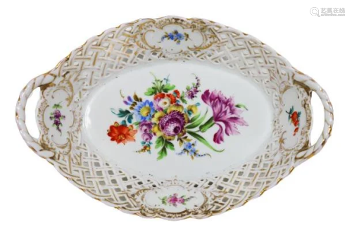 European Porcelain Floral Basket Reticulated